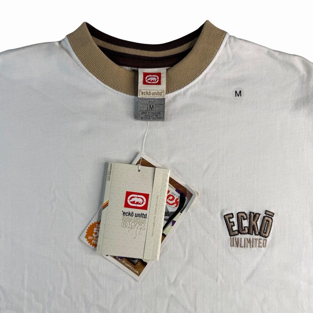 Vtg Ecko Unltd Spell Out Knit Shirt Mens Medium White Hip Hop Deadstock Y2K